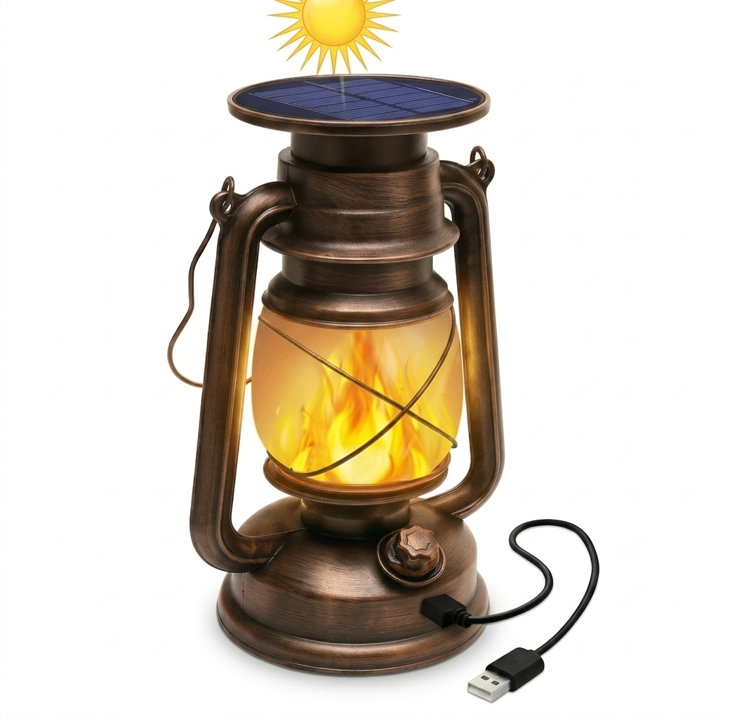 lampa solarna retro latarnia efekt pŁomienia usb lampa solarna retro latarnia efekt pŁomienia usb